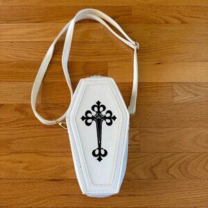 Gothic Style Coffin-shaped Crossbody with a Black Cross Design